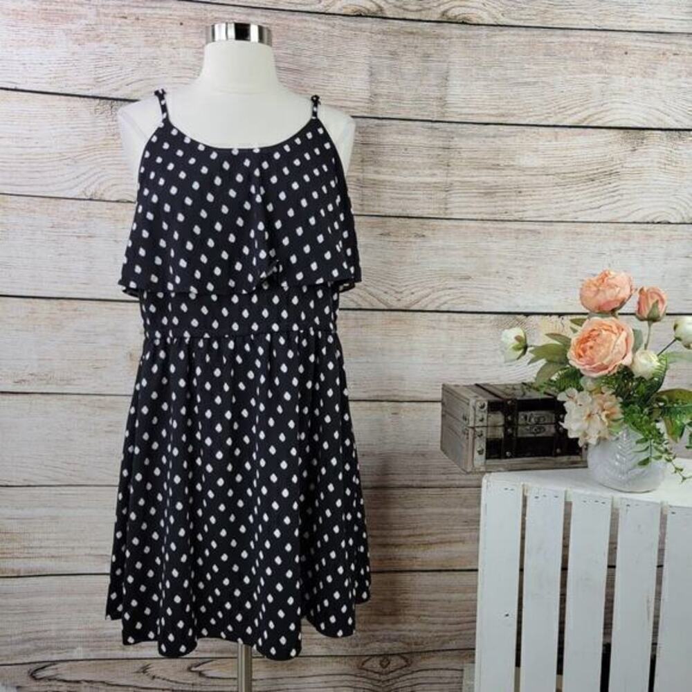 5/$25 ELLE Polka Dot Spaghetti Strap Dress Black White Medium